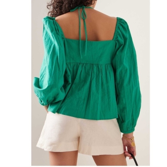 CIAO LUCIA! Corina Top Emerald xs cropped flowy tie neck classic elegant boho - Picture 3 of 12